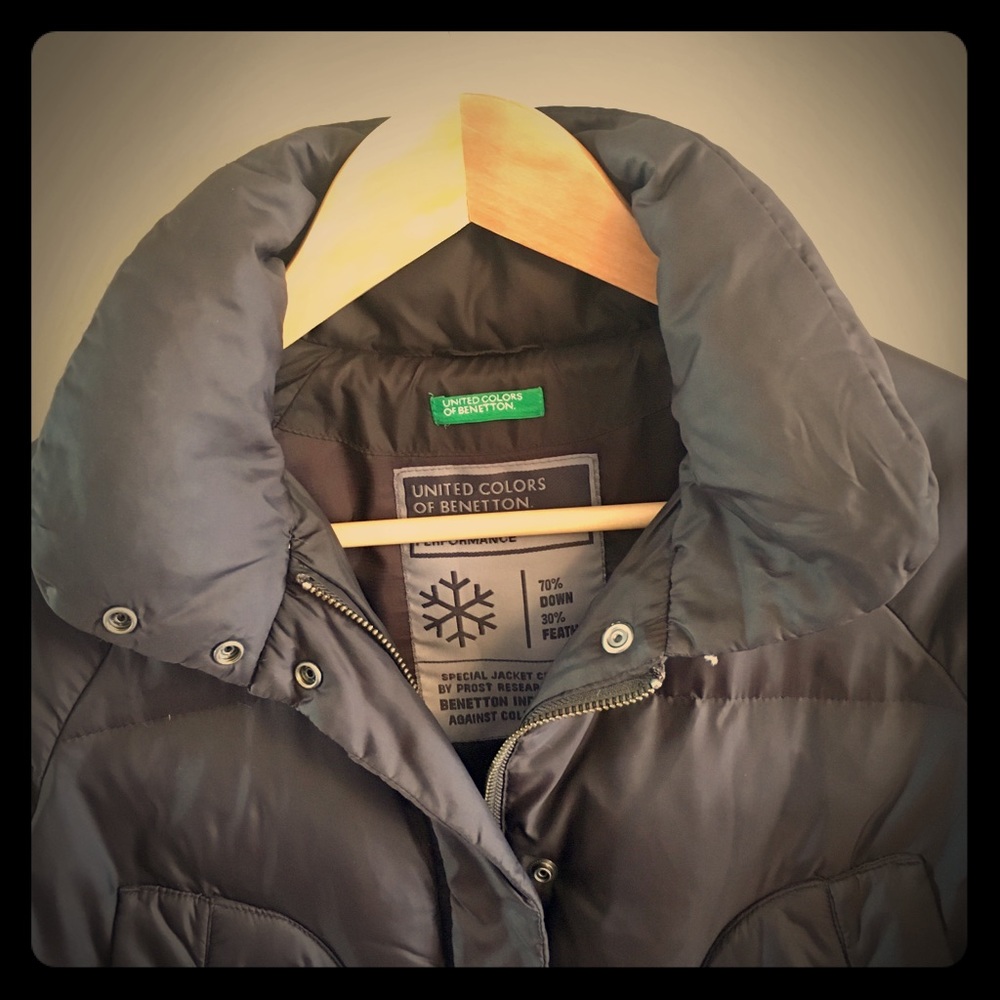 Benetton. Warm black winter coat. No hood.